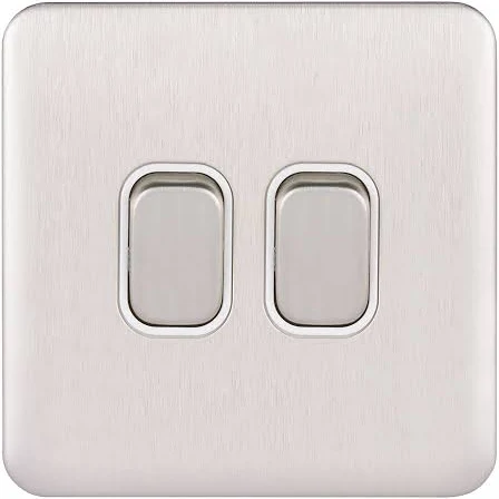 Schneider Electric Lisse Screwless Deco - Double 2 Way Light Switch, Stainless Steel with White Insert