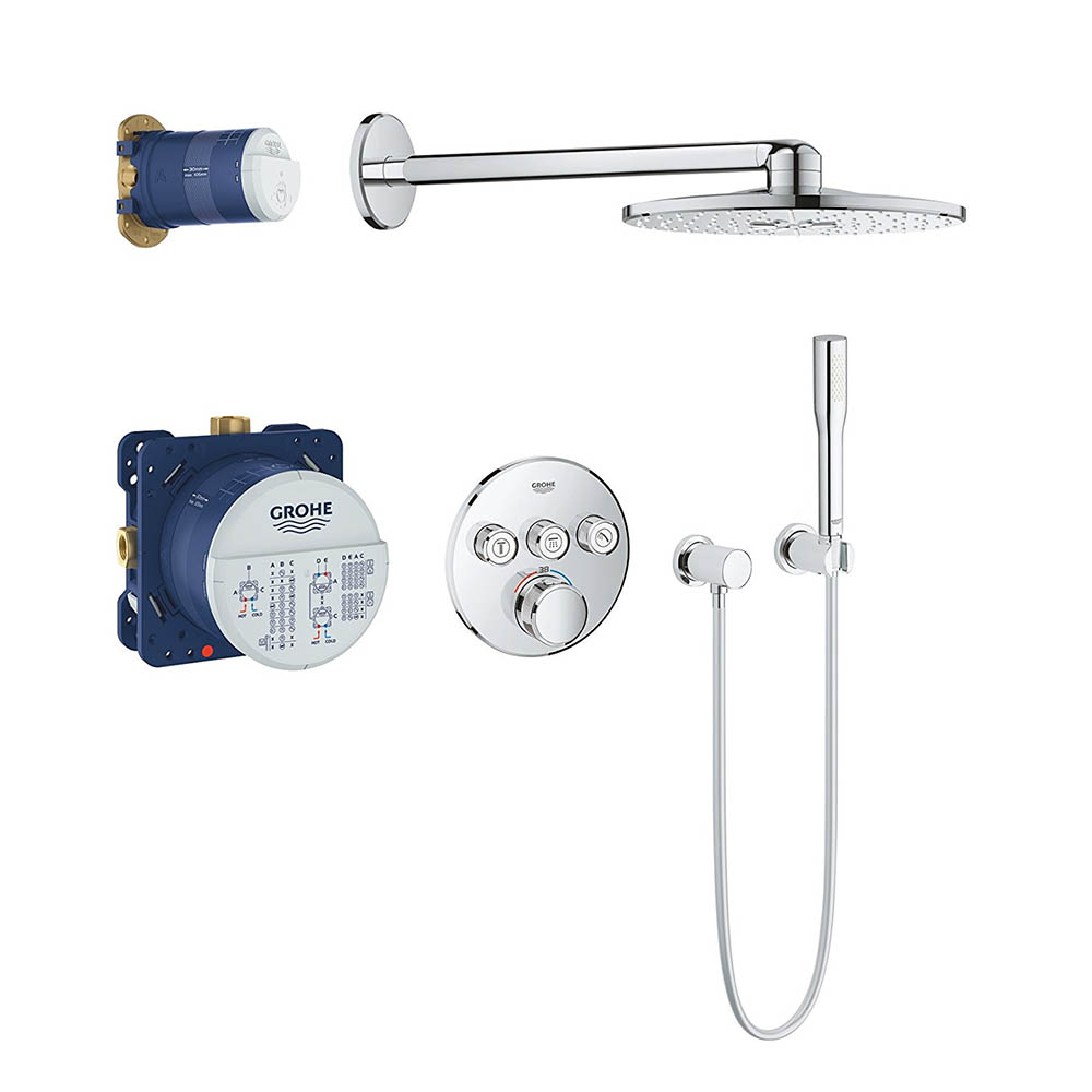 Grohe Grohtherm SmartControl 3 Button Round with Rainshower SmartActive 310 Rear-Fed Concealed Chrome Thermostatic Shower Set